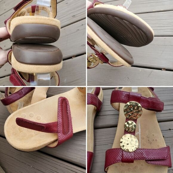 Vionic Farra Lizard Red Faux Leather Embossed Gold Metal Medallion Sandals 8.5 W - Picture 7 of 10